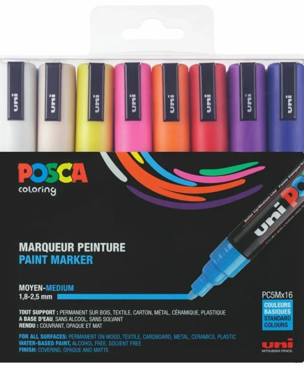 Posca Pc5m Ακρυλικοί Μαρκαδόροι Γκρι Σετ 16τμχ