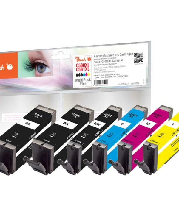 Peach Πακέτο Συμβατών Μελανιών Εκτυπωτή InkJet Canon PGI-580XL/CLI-581XL 17ml Πολλαπλό (Color) / Μαύρο 6τμχ