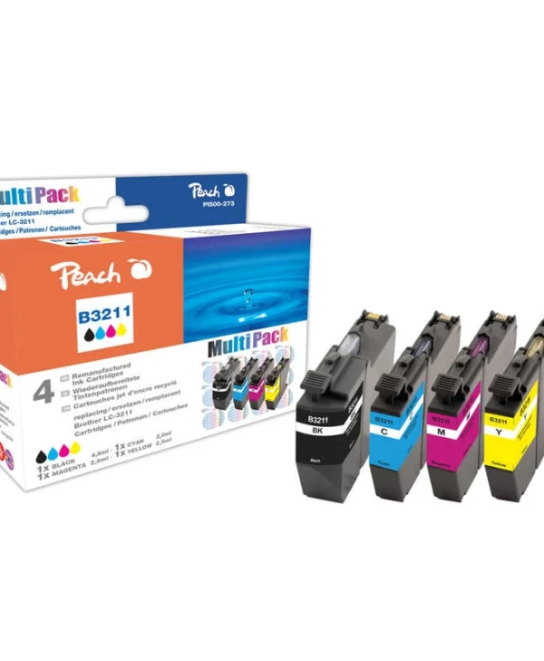 Peach Συμβατό Μελάνι Εκτυπωτή InkJet PI500 Μαύρο 4τμχ