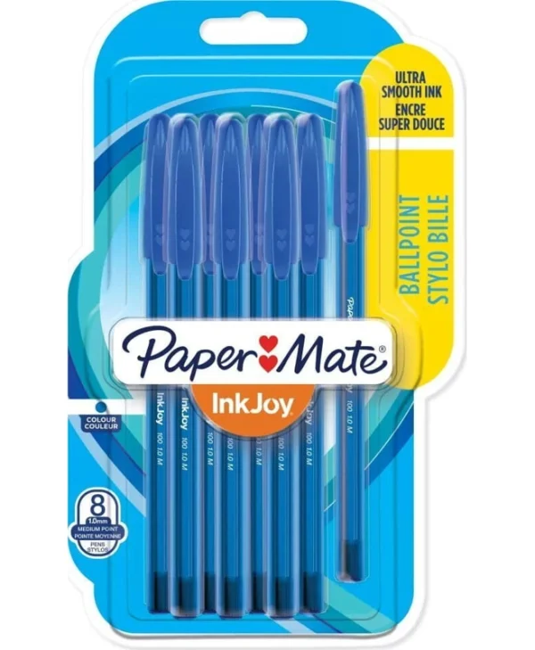 Papermate Paper Mate Στυλό Διαρκείας Inkjoy 100 Καπάκι 8τμχ M Μπλε