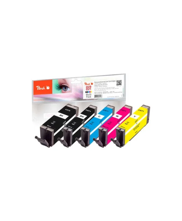 Peach Πακέτο Συμβατών Μελανιών Εκτυπωτή InkJet 0F320133 13ml Μαύρο 5τμχ