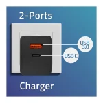Qoltec Φορτιστής Χωρίς Καλώδιο GaN με Θύρα USB-A και Θύρα USB-C 100W Power Delivery Μαύρος (Power Pro) - Image 2