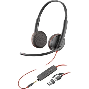 Poly Blackwire 3225 On Ear Multimedia Ακουστικά με μικρόφωνο και σύνδεση 3.5mm Jack / USB-C