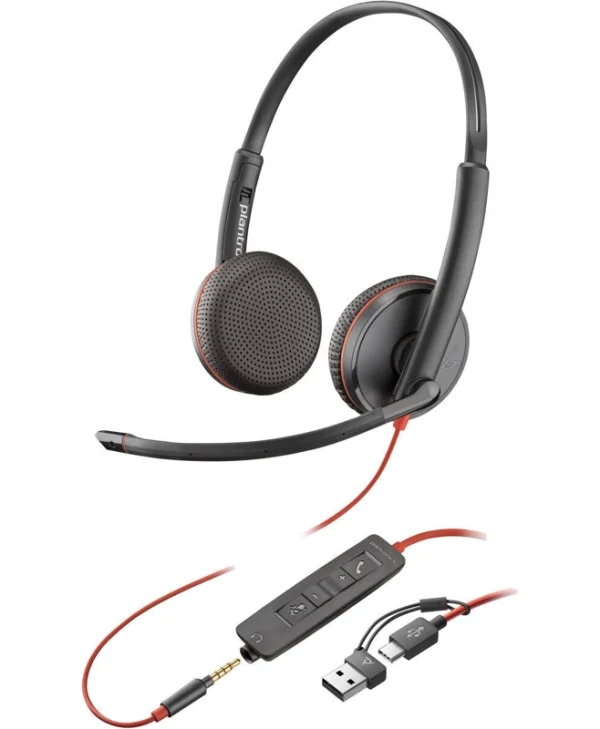 Poly Blackwire 3225 On Ear Multimedia Ακουστικά με μικρόφωνο και σύνδεση 3.5mm Jack / USB-C