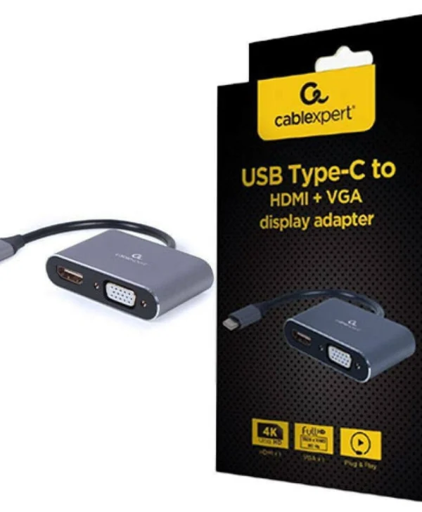 Cablexpert Μετατροπέας USB-C male σε HDMI / VGA female Γκρι 1τμχ A-USB3C-HDMIVGA-01 A-USB3C-HDMIVGA-01
