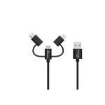 MediaRange USB Cable 3‑in‑1 1xUSB 2.0 to Lightning/USB‑C/micro‑USB 1m 12W Black MRCS246