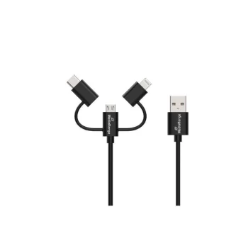 MediaRange USB Cable 3‑in‑1 1xUSB 2.0 to Lightning/USB‑C/micro‑USB 1m 12W Black MRCS246