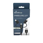 MediaRange USB Cable 3‑in‑1 1xUSB 2.0 to Lightning/USB‑C/micro‑USB 1m 12W Black MRCS246 - Image 2