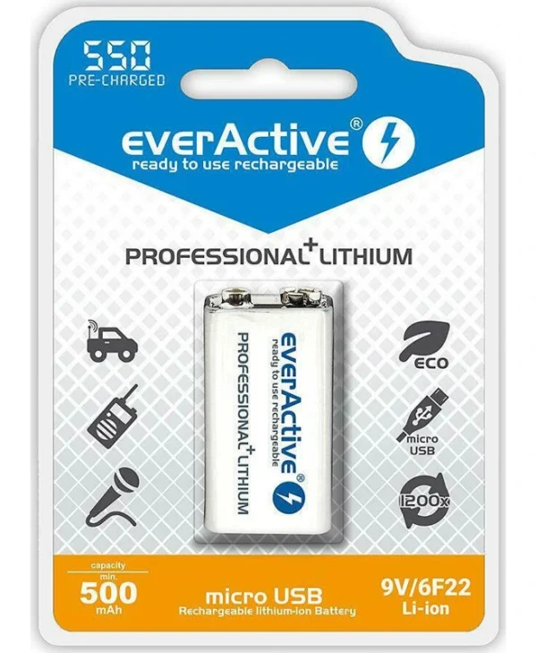 everActive Professional Επαναφορτιζόμενη Μπαταρία 9V Li-ion 500mAh 1τμχ