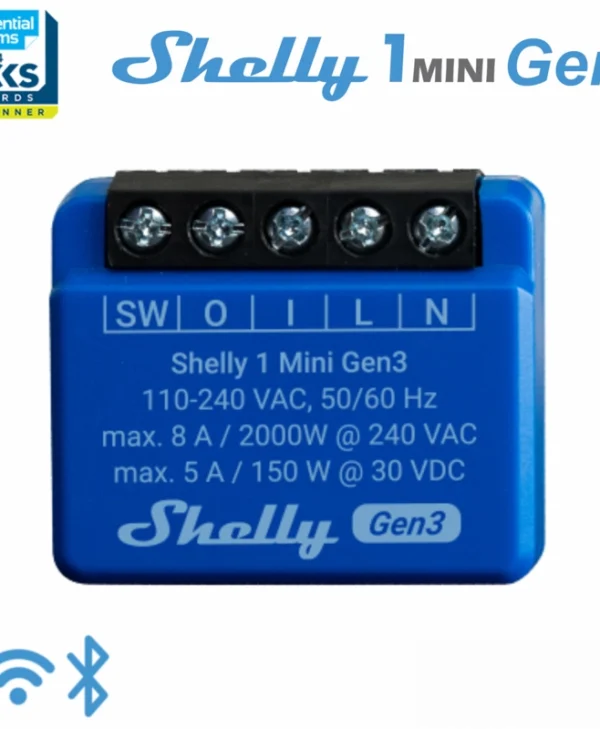 Shelly 1 Mini Gen 3 Smart Ενδιάμεσος Διακόπτης Wi-Fi σε Μπλε Χρώμα