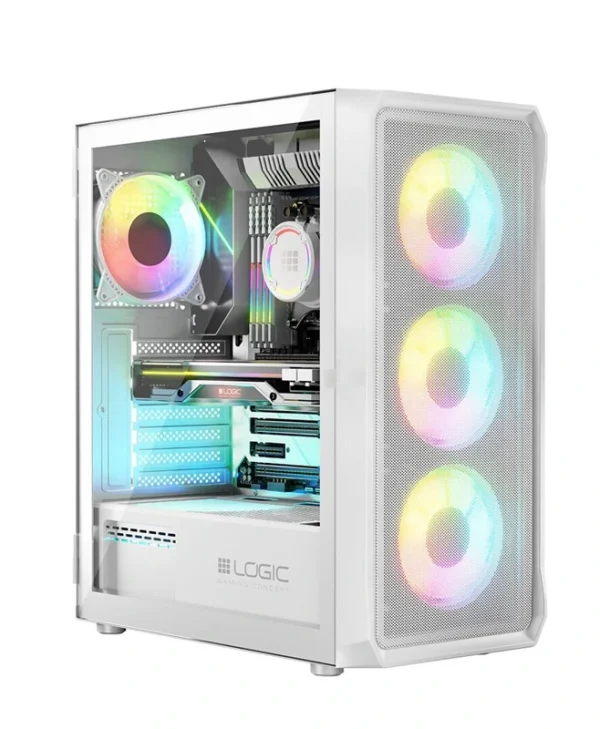 Logic Portos ARGB Gaming Midi Tower Κουτί Υπολογιστή με Πλαϊνό Παράθυρο Λευκό