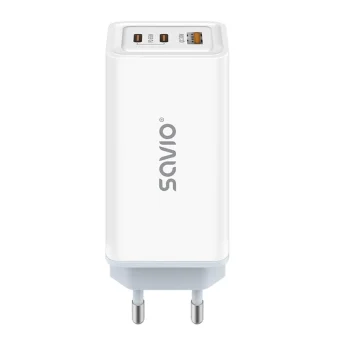 Savio Φορτιστής Χωρίς Καλώδιο με Θύρα USB-A και 2 Θύρες USB-C 65W Power Delivery / Quick Charge 3.0 Λευκός (LA-07) LA-07