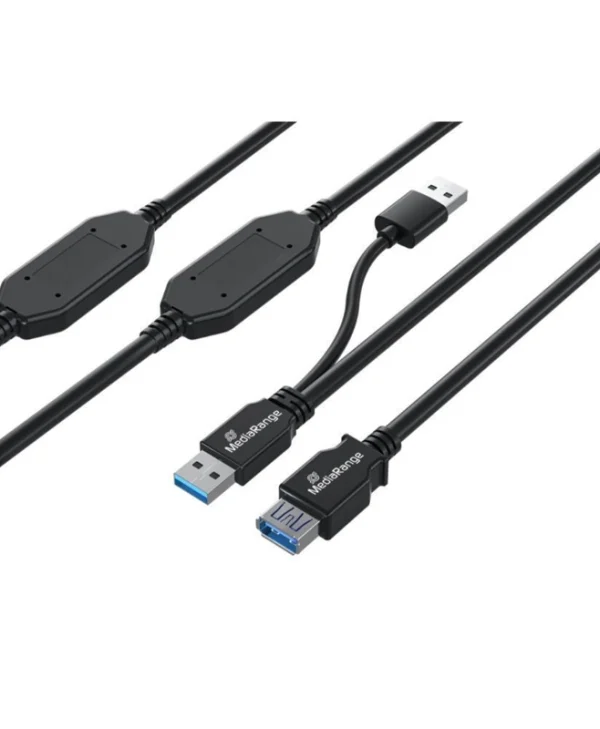 MediaRange Ενεργό Καλώδιο Επέκτασης USB 3.0 2x USB-A Male to 1x USB-A female 5Gbps 2xRepeaters Μαύρο MRCS244