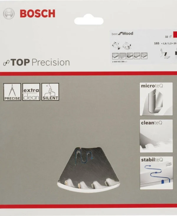 Bosch Top Precision Δίσκος Κοπής Ξύλου 165mm