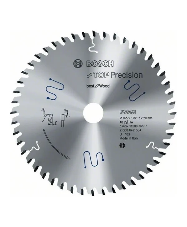 Bosch Top Precision Δίσκος Κοπής Ξύλου με 48 Δόντια 165mm