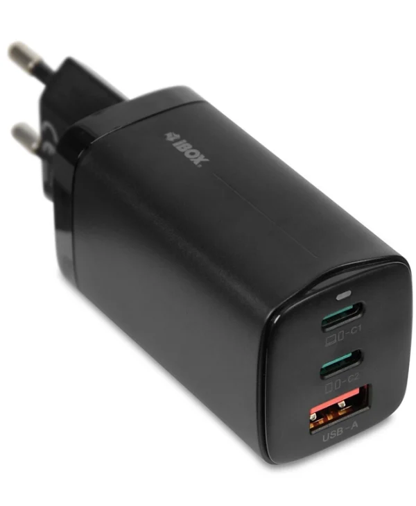 iBox Φορτιστής Χωρίς Καλώδιο με Θύρα USB-A και 2 Θύρες USB-C 65W Μαύρος (C-65)