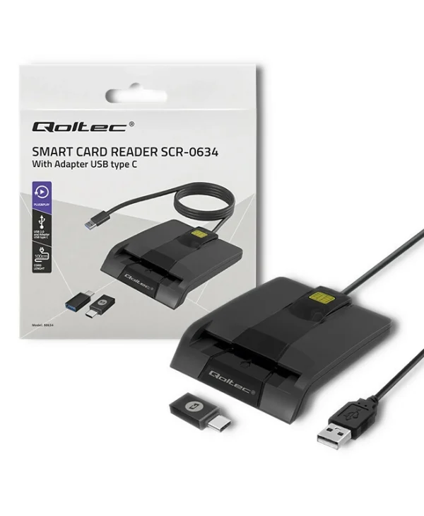Qoltec Intelligent Smart ID Chip SCR-0634 Card Reader USB 3.2 Type-C για SmartCard