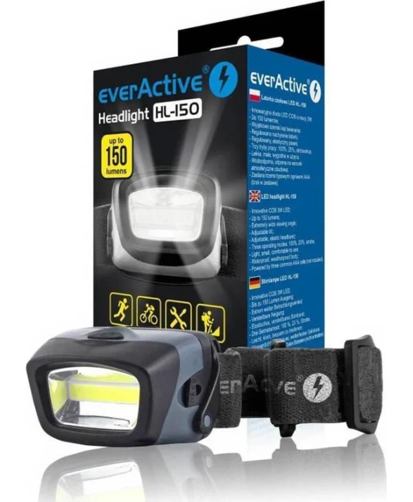 everActive Επαναφορτιζόμενος Φακός Κεφαλής LED IPX4 με Μέγιστη Φωτεινότητα 150lm HL-150