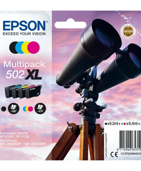 Epson 502XL Γνήσιο Πακέτο 4 Μελανιών Εκτυπωτή InkJet Κίτρινο / Κυανό / Ματζέντα / Μαύρο (C13T02W64010) C13T02W64010