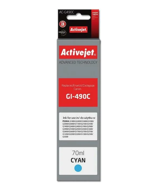 Active Jet Συμβατό Μελάνι Εκτυπωτή InkJet Canon GI-490C 70ml Κυανό 1τμχ