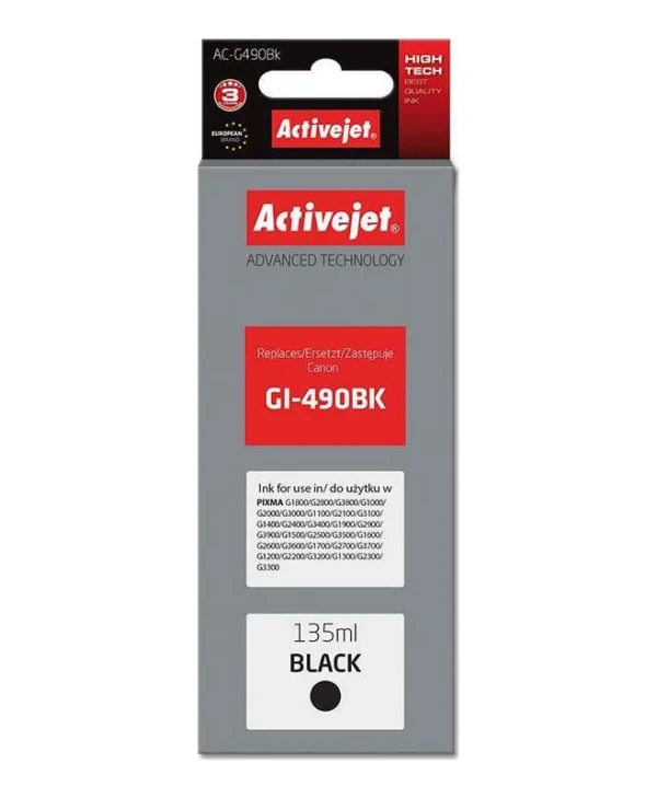 Active Jet Συμβατό Μελάνι Εκτυπωτή InkJet Canon GI-490BK 135ml Μαύρο 1τμχ