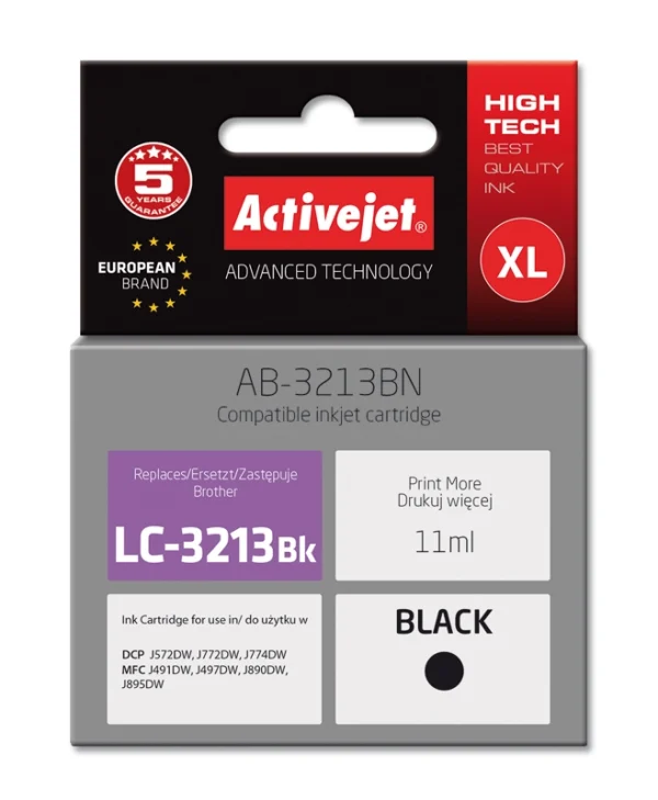 Active Jet Συμβατό Μελάνι Εκτυπωτή InkJet Brother LC-3213BK 11ml Μαύρο 1τμχ