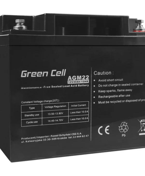 Green Cell Μπαταρία UPS με Χωρητικότητα 40Ah και Τάση 12V AGM22 AGM22