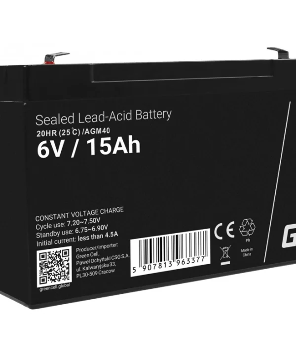 Green Cell Μπαταρία UPS με Χωρητικότητα 15Ah και Τάση 6V AGM40 1τμχ AGM40