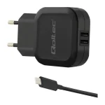 Qoltec Φορτιστής με 2 Θύρες USB-A και Καλώδιο USB-C 17W Μαύρος (50188) 50188