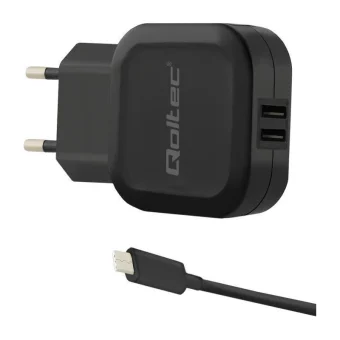 Qoltec Φορτιστής με 2 Θύρες USB-A και Καλώδιο USB-C 17W Μαύρος (50188) 50188