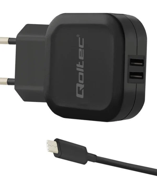 Qoltec Φορτιστής με 2 Θύρες USB-A και Καλώδιο USB-C 17W Μαύρος (50188) 50188