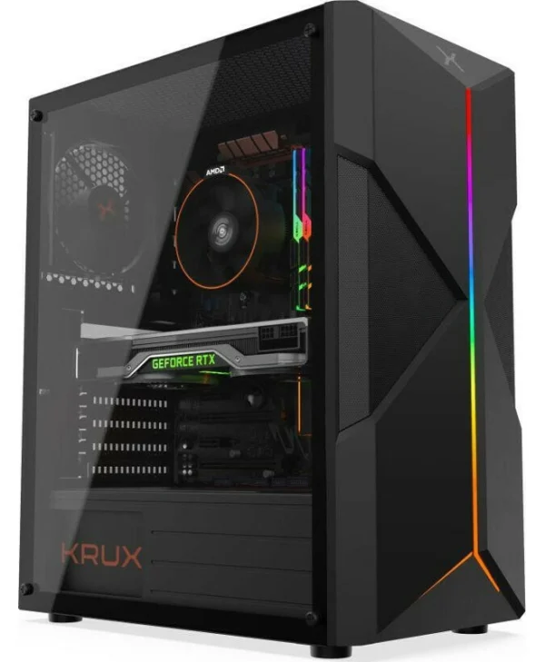 Krux Astral Gaming Midi Tower Κουτί Υπολογιστή με Πλαϊνό Παράθυρο και RGB Φωτισμό Μαύρο