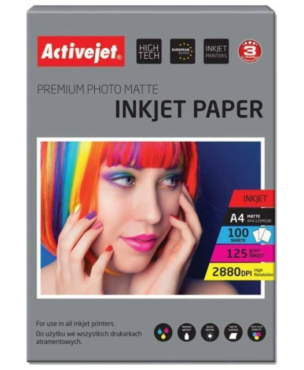 Active Jet Premium Photo Matte Φωτογραφικό Χαρτί A4 (21x30) 125gr/m² για Εκτυπωτές Inkjet 100 Φύλλα