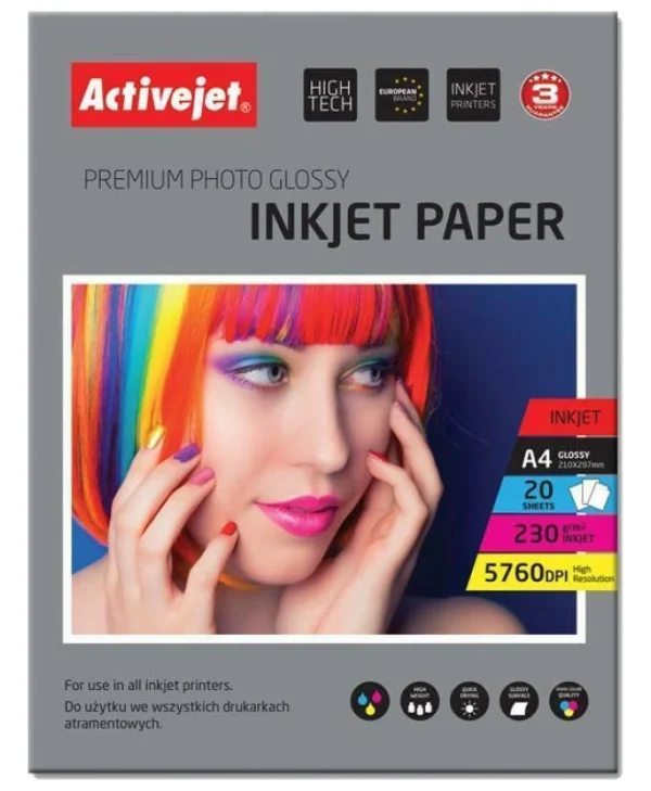 Active Jet Premium Photo Glossy Φωτογραφικό Χαρτί A4 (21x30) 230gr/m² για Εκτυπωτές Inkjet 20 Φύλλα