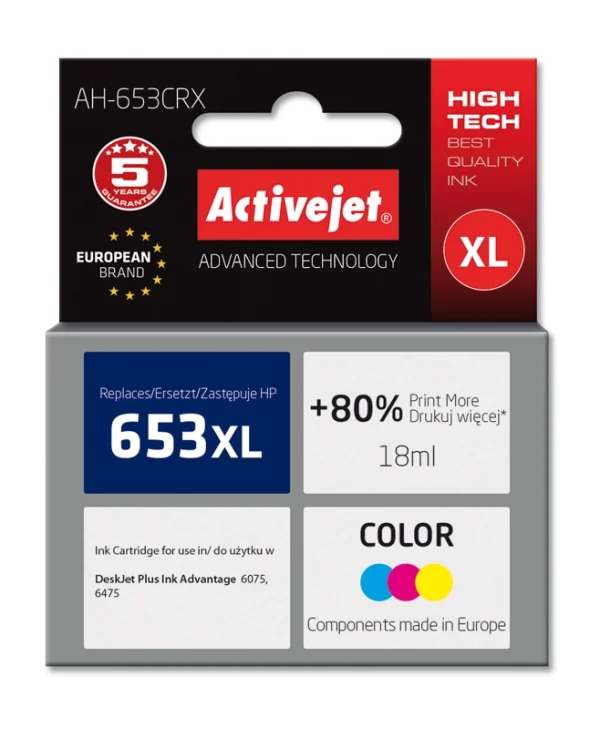 Active Jet Συμβατό Μελάνι Εκτυπωτή InkJet HP 653XL 3YM74AE 320 Σελίδων 18ml Πολλαπλό (Color)