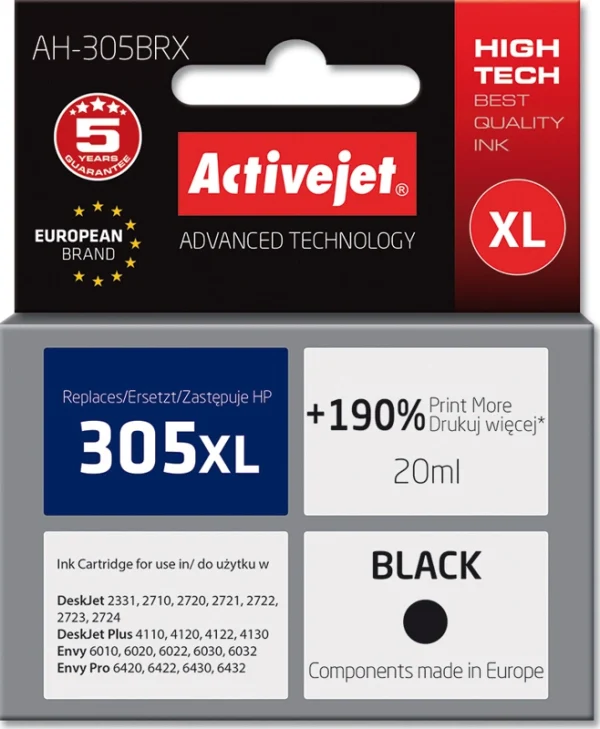Active Jet Συμβατό Μελάνι Εκτυπωτή InkJet HP 305XL 3YM62AE 700 Σελίδων 20ml Μαύρο 1τμχ