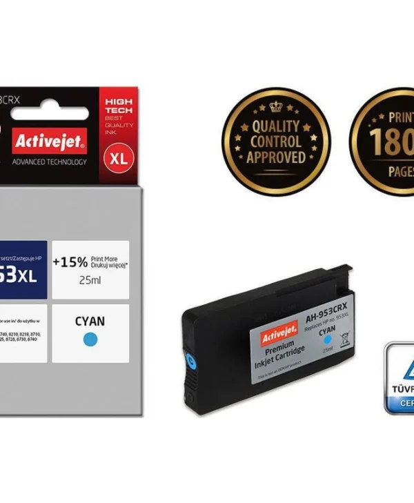 Active Jet Συμβατό Μελάνι Εκτυπωτή InkJet HP 953XL F6U16AE 1800 Σελίδων 25ml Κυανό 1τμχ