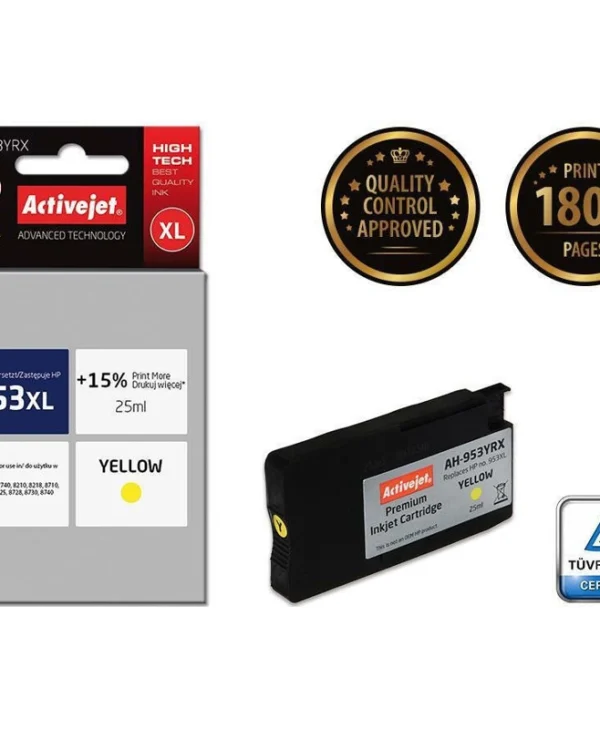 Active Jet Συμβατό Μελάνι Εκτυπωτή InkJet HP 953XL F6U18AE 1800 Σελίδων 25ml Κίτρινο 1τμχ