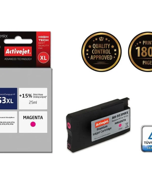 Active Jet Συμβατό Μελάνι Εκτυπωτή InkJet HP 953XL F6U17AE 1800 Σελίδων 25ml Ματζέντα 1τμχ