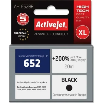 Active Jet Συμβατό Μελάνι Εκτυπωτή InkJet HP 652 F6V25AE 650 Σελίδων 20ml Μαύρο 1τμχ
