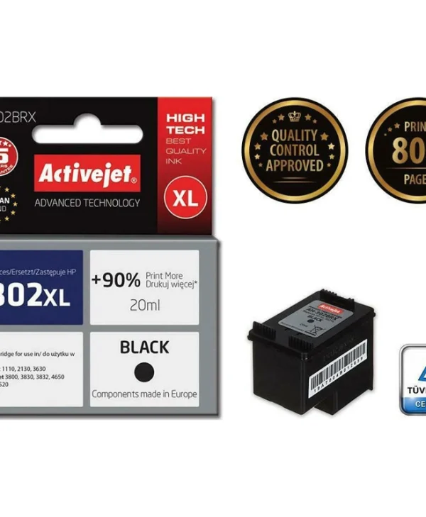 Active Jet Συμβατό Μελάνι Εκτυπωτή InkJet HP 302XL F6U68AE 20ml Μαύρο 1τμχ