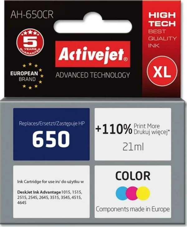 Active Jet Συμβατό Μελάνι Εκτυπωτή InkJet HP 650 CZ102AE 420 Σελίδων 21ml Πολλαπλό (Color) 1τμχ