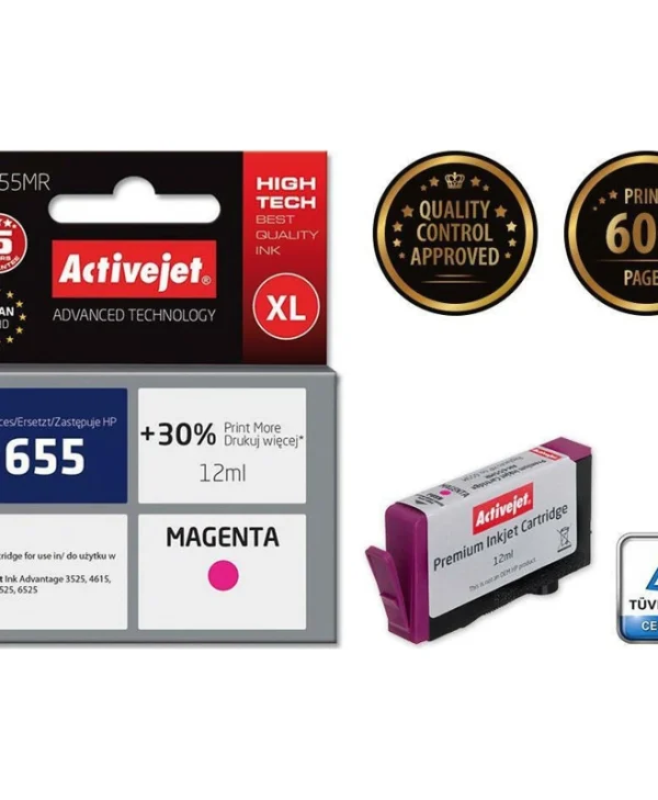 Active Jet Συμβατό Μελάνι Εκτυπωτή InkJet HP 655 CZ111AE 600 Σελίδων 12ml Ματζέντα 1τμχ