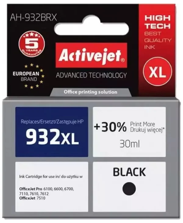 Active Jet Συμβατό Μελάνι Εκτυπωτή InkJet HP 932XL CN053AE 30ml Μαύρο