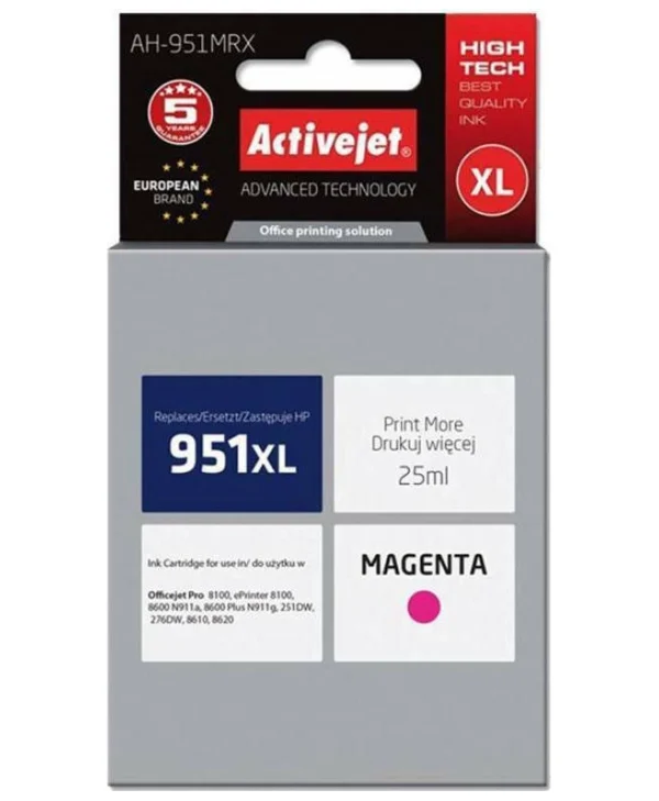 Active Jet Συμβατό Μελάνι Εκτυπωτή InkJet HP 951XL CN047AE 1500 Σελίδων 25ml Ματζέντα 1τμχ