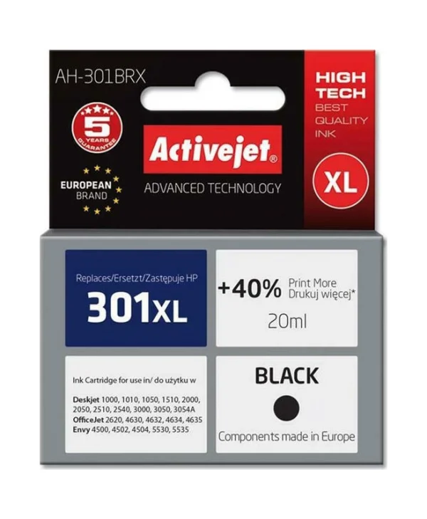 Active Jet Συμβατό Μελάνι Εκτυπωτή InkJet HP 301XL CH563EE 670 Σελίδων 20ml Μαύρο 1τμχ