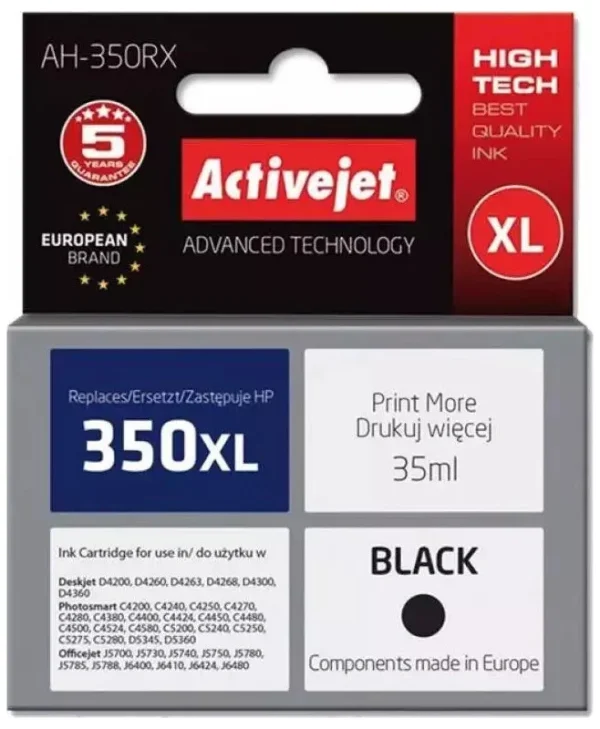 Active Jet Συμβατό Μελάνι Εκτυπωτή InkJet HP 350XL CB336EE 1000 Σελίδων 35ml Μαύρο 1τμχ