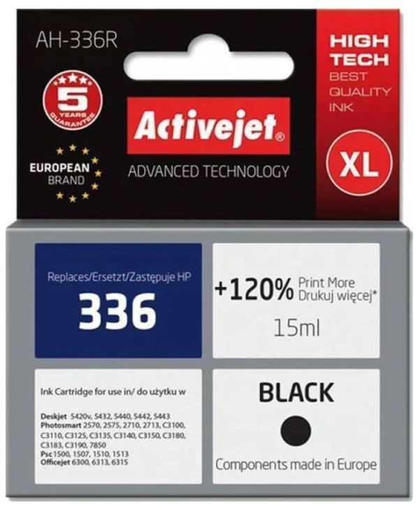 Active Jet Συμβατό Μελάνι Εκτυπωτή InkJet HP 336 C9362EE 15ml Μαύρο 1τμχ