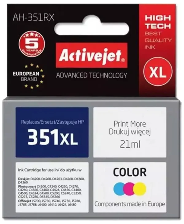 Active Jet Συμβατό Μελάνι Εκτυπωτή InkJet HP 351XL CB338EE 21ml Πολλαπλό (Color) 1τμχ