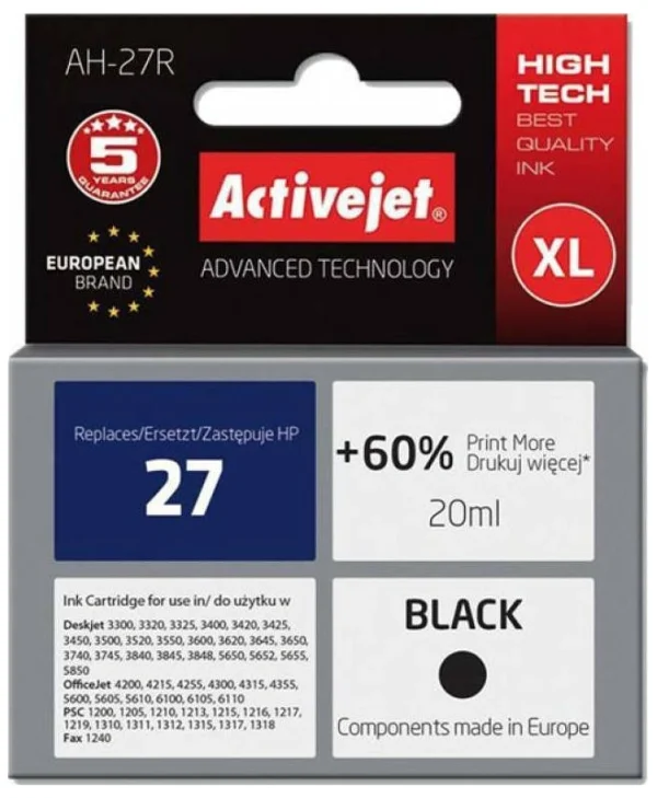 Active Jet Συμβατό Μελάνι Εκτυπωτή InkJet HP 27 C8727A 20ml Μαύρο 1τμχ